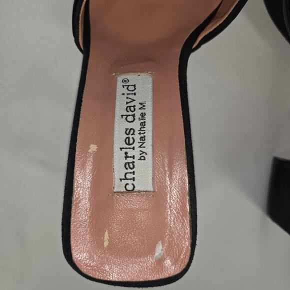 CHARLES DAVID BLACK SUEDE OPEN-TOE SANDALS – BOW DETAIL – MADE IN ITALY – SIZE 6 - Picture 12 of 16